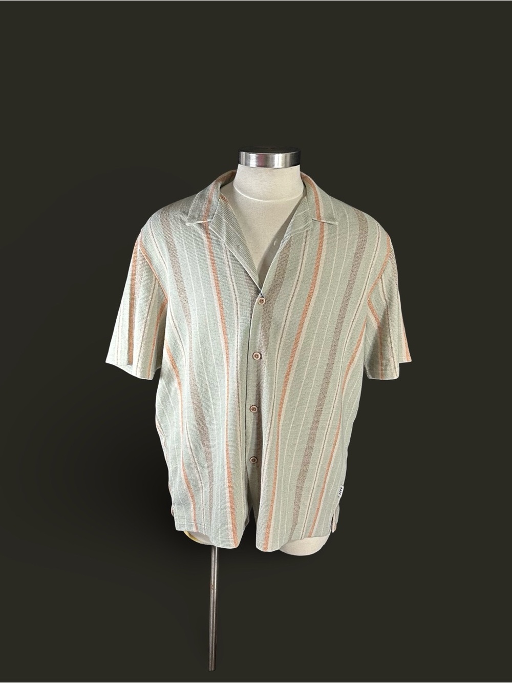 ROWM Stripe Camp Shirt Sz XXL Sage Green Textured Slub Knit Retro Bowling NWT